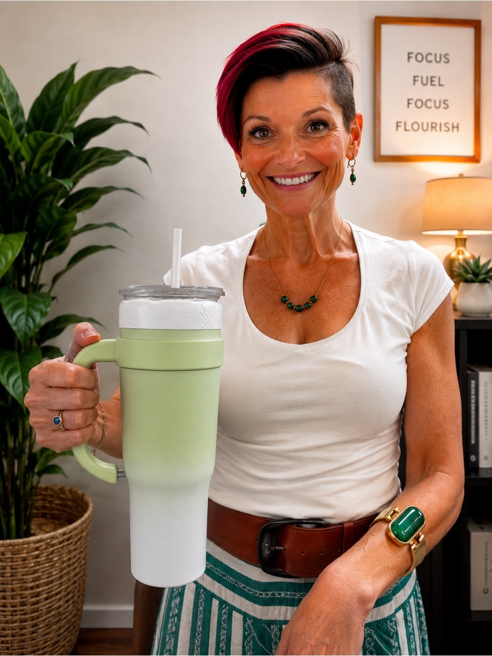40oz Ombre Green Universal Drop-In Tumbler Cup Holder Insulated w/ Handle